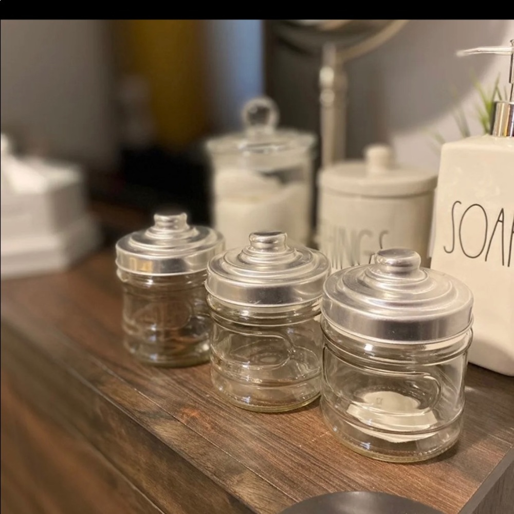 Rustic Farmhouse Glass Jar W/Metal Lids 3pcs Set 🛁🆕🛁
